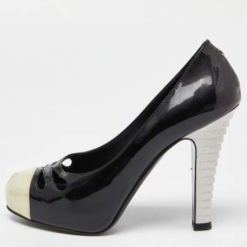 Pre Owned Chanel Tri Color Patent Leather Platform Pumps Size 36