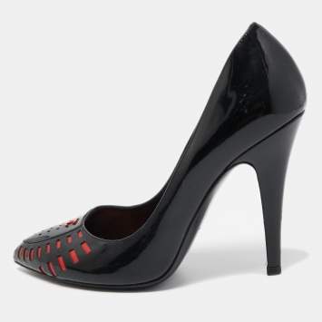 Pre Owned Chanel Black/Red Patent Pointed Toe Pumps Size 38