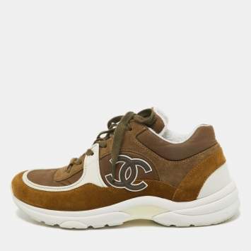 Pre Owned Chanel Two Tone Fabric and Suede CC Sneakers Size 40