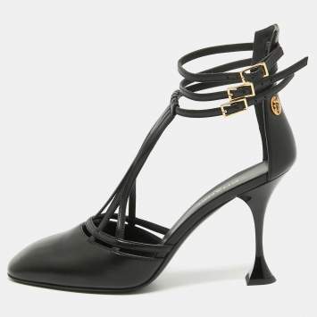 Chanel Black Leather Ankle Strap Pumps Size 40