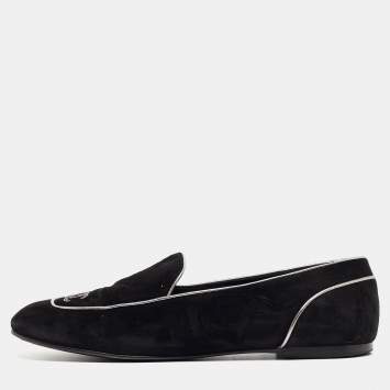 Pre Owned Chanel Black Suede CC Embellished Smoking Slippers Size 41