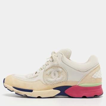 Pre Owned Chanel Multicolor Mesh and Suede CC Low Top Sneakers Size 38.5