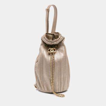 Chanel Gold Small Metallic Calfskin Coco Pleats Drawstring Backpack