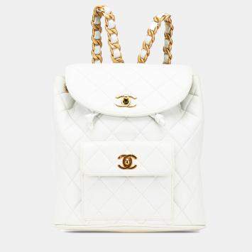 Chanel White Medium Quilted Lambskin Duma Backpack