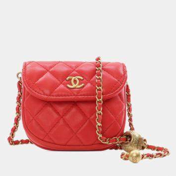 Chanel Red Quilted Lambskin Pearl Crush Waist Bag