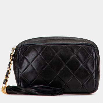 Pre Owned Chanel Black Quilted Lambskin Tassel Pouch