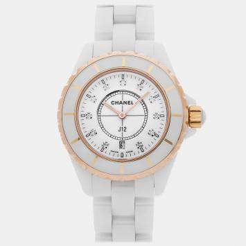 Chanel Diamond 18k Yellow Gold, Ceramic J12 H2181 Quartz Women's Wristwatch 