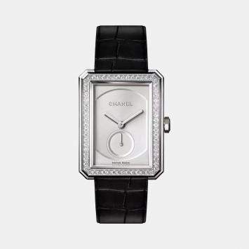 Chanel Silver 18k White Gold Boy-Friend H4472 Manual Winding Women's Wristwatch 28.6 mm x 37 mm