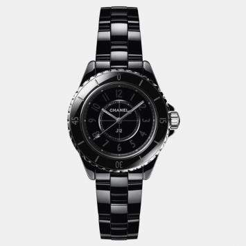 Chanel Black Ceramic Stainless Steel J12 H6346 Quartz Women's Wristwatch 33 mm