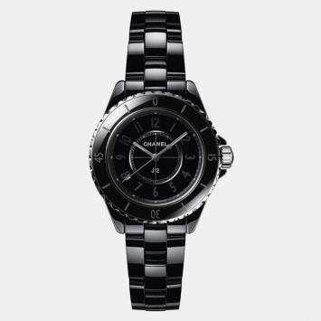 Chanel Black Ceramic Stainless Steel J12 H6346 Quartz Women's Wristwatch 33 mm