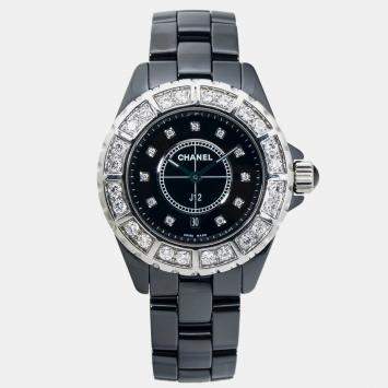 Chanel Black Ceramic J12 H2428 Quartz Women's Wristwatch 38mm