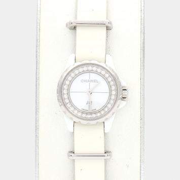 Pre Owned Chanel J12 Diamond H4664 Quartz Ceramic Stainless Steel Womens Wristwatch 20 mm
