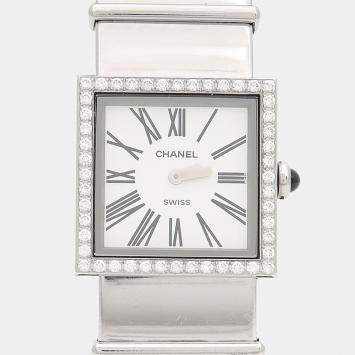 Pre Owned Chanel Mademoiselle Quartz Diamond Stainless Steel Women's Wristwatch 22.5 mm