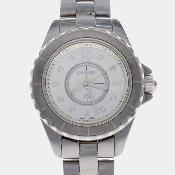 Pre Owned Chanel J12 Diamond Quartz Ceramic Stainless Steel Women's Wristwatch 29 mm