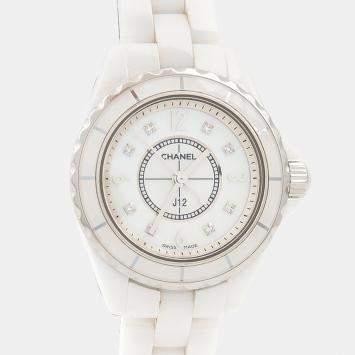 Pre Owned Chanel J12 H2570 Quartz White Diamonds Ceramic Women's Wristwatch 29mm