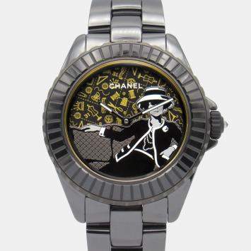 Pre Owned ساعة يد نسائية شانيل مادوموازيل H9761 أوتوماتيكية ستانلس ستيل سوداء 39 مم