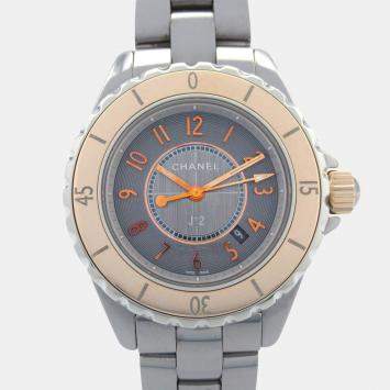 مملوكة مسبقًا Chanel  J12 H4197 Quartz Grey 18k Rose Gold Ceramic Women's Wristwatch 34 mm