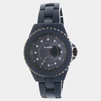 مملوكة مسبقًا Chanel J12 H9657 Automatic Blue Diamonds Ceramic Women's Wristwatch 33mm