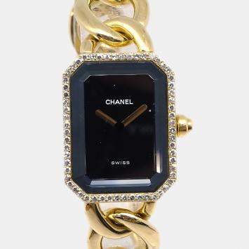 مملوكة مسبقًا Chanel Premiere Quartz Black Stainless Steel 18K Yellow Gold Diamond Women's Wristwatch 20 mm