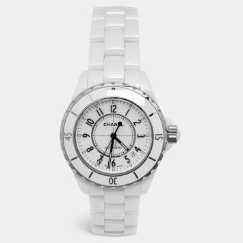 Pre Owned Chanel J12 H0970 White Dial Ceramic and Stainless Steel Women's Wristwatch 38 mm