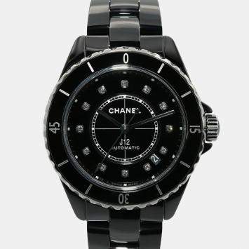 Pre Owned Chanel J12 H5702 Black Ceramic, Diamond Automatic Women's Watches 38mm