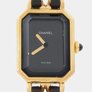 Pre Owned Chanel Premiere H0001 Black 18K Yellow Gold Plated, Stainless Steel Quartz Women's Watches 20x26mm