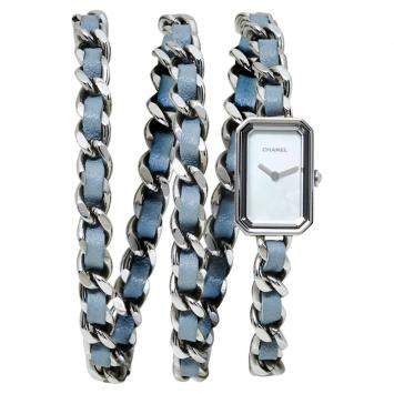 Pre Owned Chanel Mother of Pearl Stainless Steel Leather H4327 Première Rock Quartz Women's Wristwatch 16 MM