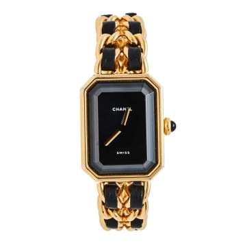 Pre Owned Chanel Black Gold Plated Stainless Steel Premiere H0001 Women's Wristwatch 20 mm