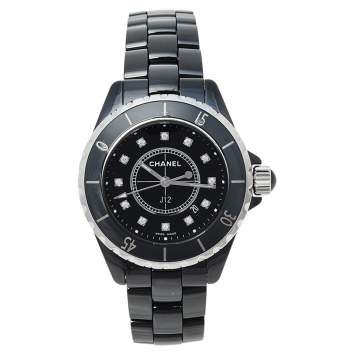 Pre Owned Chanel Black Ceramic & Stainless Steel Diamonds J12 Women's Wristwatch 33 mm