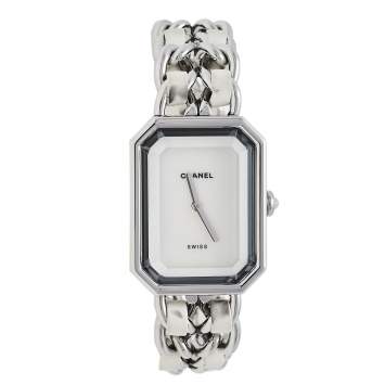 Pre Owned Chanel Mother of Pearl Stainless Steel Leather Premiere H1639 Women's Wristwatch 26mm x 20mm