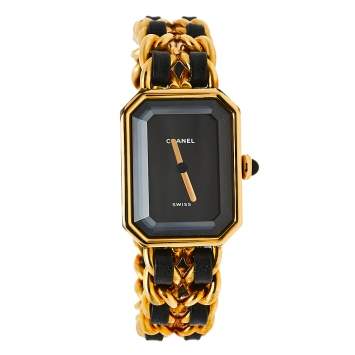 Pre Owned Chanel Black Gold Plated Stainless Steel and Leather Premiere H0001 Women's Wristwatch 20 mm