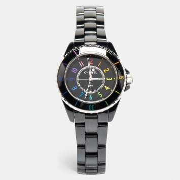 Pre Owned Chanel Black Ceramic J12 Electro Limited Edition H7121 Women's Wristwatch 33 mm 