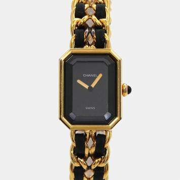 Pre Owned Chanel Black Yellow Gold Plated Stainless Steel Premiere H0001 Quartz Women's Wristwatch 20 mm