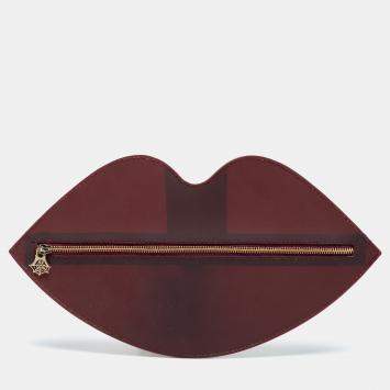 Pre Owned Charlotte Olympia Bordeaux PVC Lip Clutch
