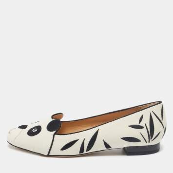 Charlotte Olympia White/Black Velvet Panda Ballet Flats Size 36