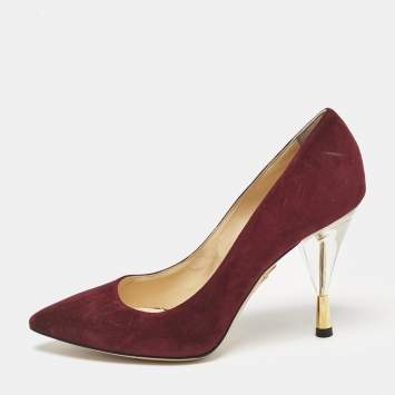 Charlotte Olympia Burgundy Suede Pointed Toe Pumps Size 37.5