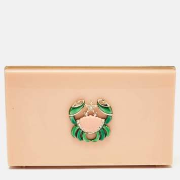 Pre Owned Charlotte Olympia Peach Perspex Cancer Zodiac Pandora Box Clutch 