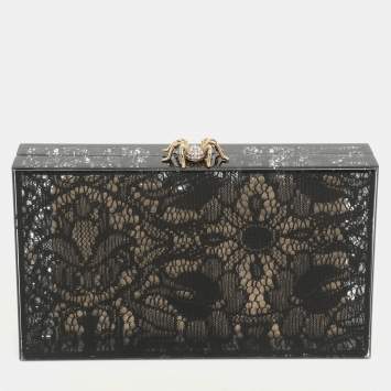 Pre Owned Charlotte Olympia Black Halloween Lace And Perspex Spider Box Clutch