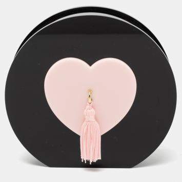 Pre Owned Charlotte Olympia Black/Pink Perspex Such a Tease Tassel Clutch