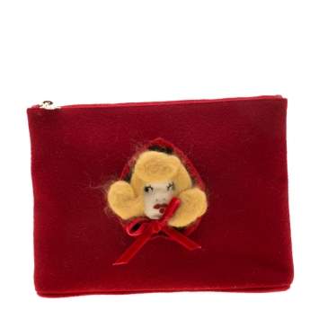 Pre Owned Charlotte Olympia Red Wool Red Riding Hood Felt Pouch