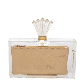 Pre Owned Charlotte Olympia Gold Perspex Pandora Box Clutch