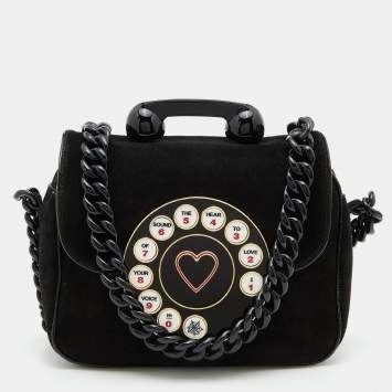 Pre Owned Charlotte Olympia Black Suede and Patent Leather Telephone Top Handle Bag