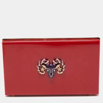 Pre Owned Charlotte Olympia Red Perspex Aries Zodiac Pandora Box Clutch 