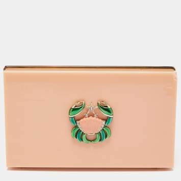 Pre Owned Charlotte Olympia Light Orange Perspex Cancer Zodiac Pandora Box Clutch 
