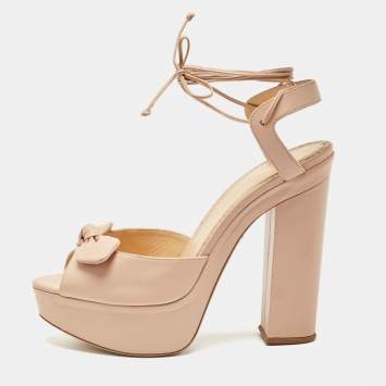 Pre Owned Charlotte Olympia Pink Leather Bow Platform Sandals Size 41