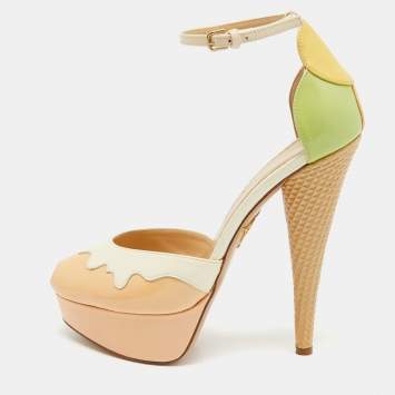 Pre Owned Charlotte Olympia Tricolor Patent Leather Ice Cream Cone-Heel d'Orsay Pumps Size 37