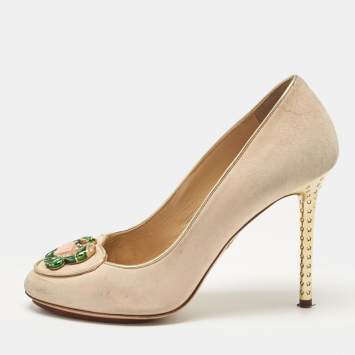 Pre Owned Charlotte Olympia Beige Suede Birthday Zodiac Pumps Size 36.5