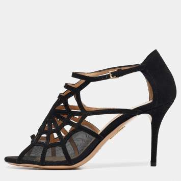 Pre Owned Charlotte Olympia Black Cutout Suede And Mesh Lotte Sandals Size 39