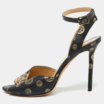 Pre Owned Charlotte Olympia Black Leather Ankle Strap Sandals Size 39