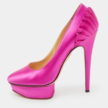 Pre Owned Charlotte Olympia Pink Satin Paloma Platform Pumps Size 39